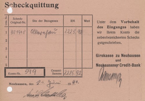 Scheckquittung neuhausen - scheckquittung,